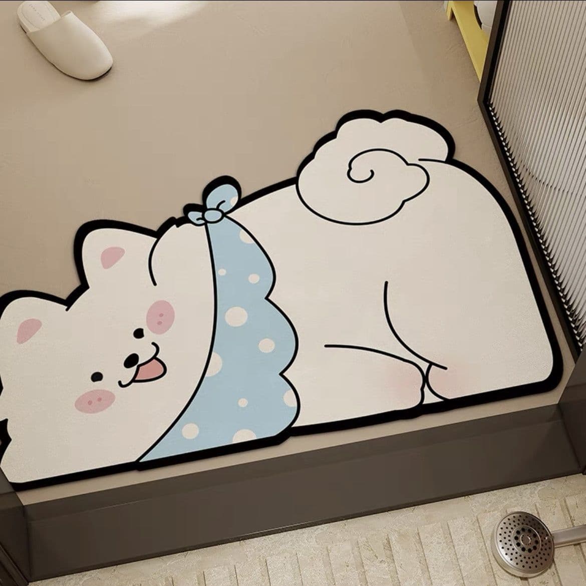 Cute Samoyed Bathroom Door Mat Diatom Mud Non-Slip Wear-Resistant Easy to Clean Entryway Doormat