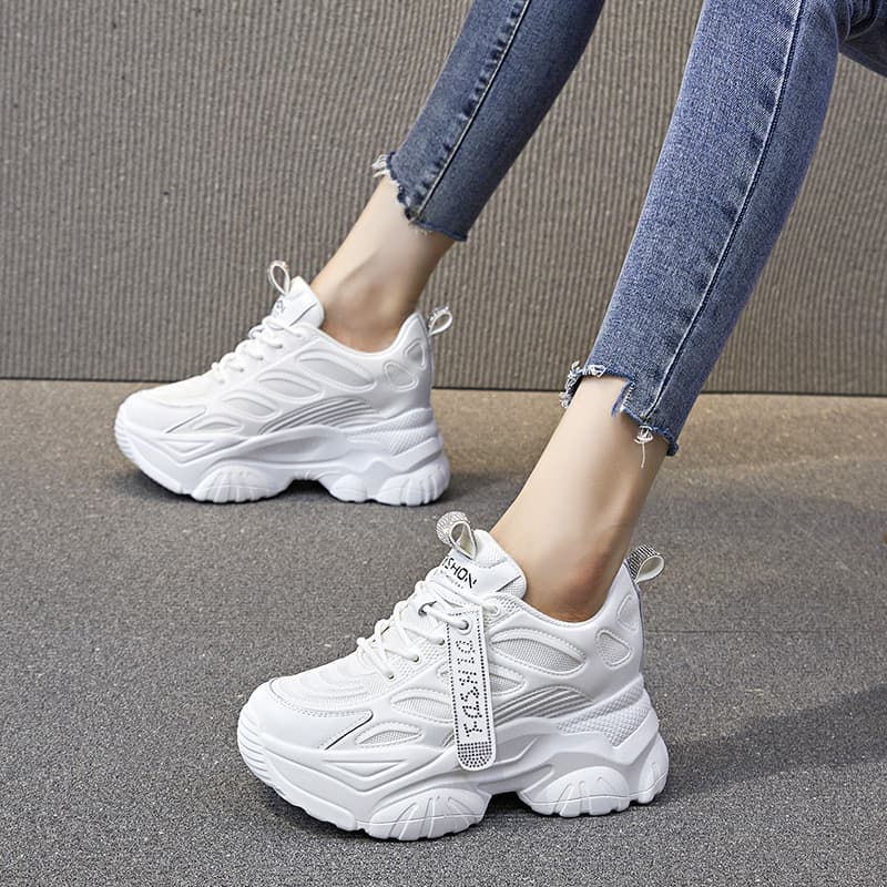 Women's Height-Increasing Sneakers Autumn Winter New Style Breathable Chunky Shoes Thick Sole Mesh Casual Sports Shoes for Petite Women A8395