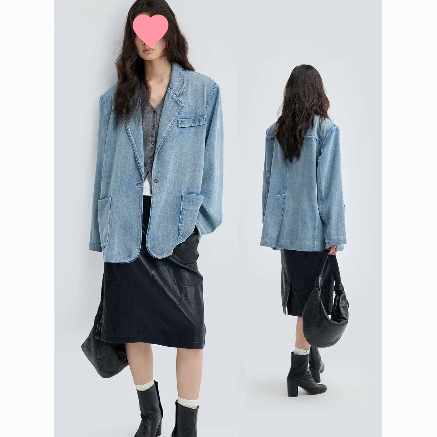 Relaxed and drapey heavy-duty hand-rubbed denim suit jacket with lapel collar