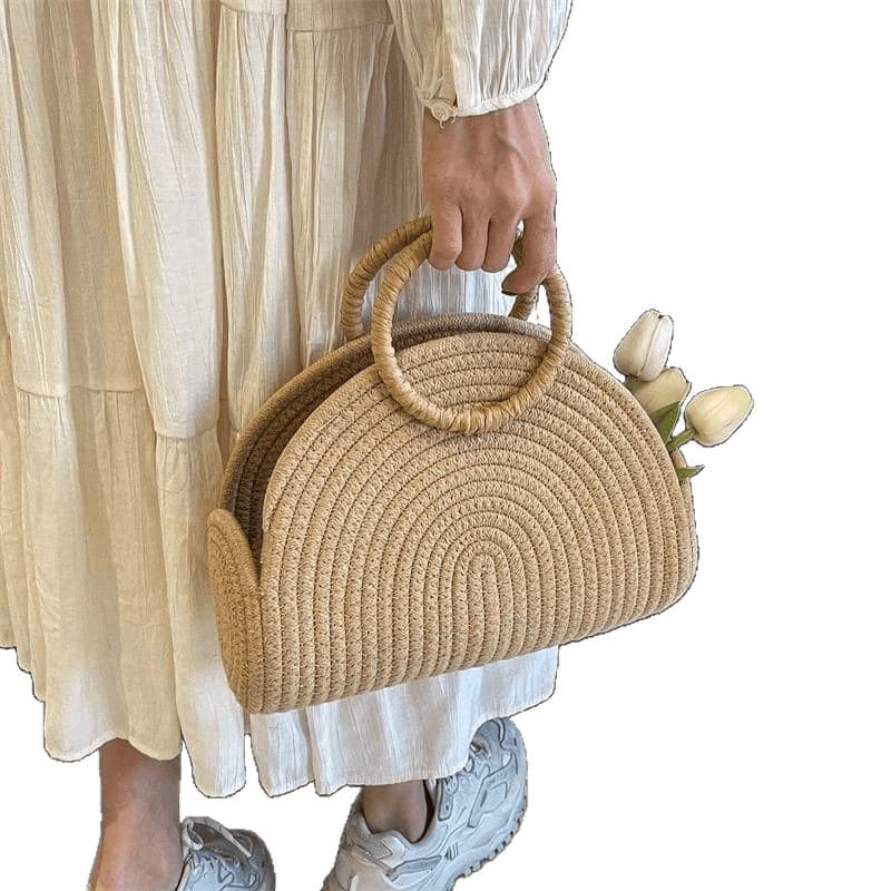 Niche design bags, new woven women's bags, this year's popular handbags, versatile fashionable casual handbags, cotton free