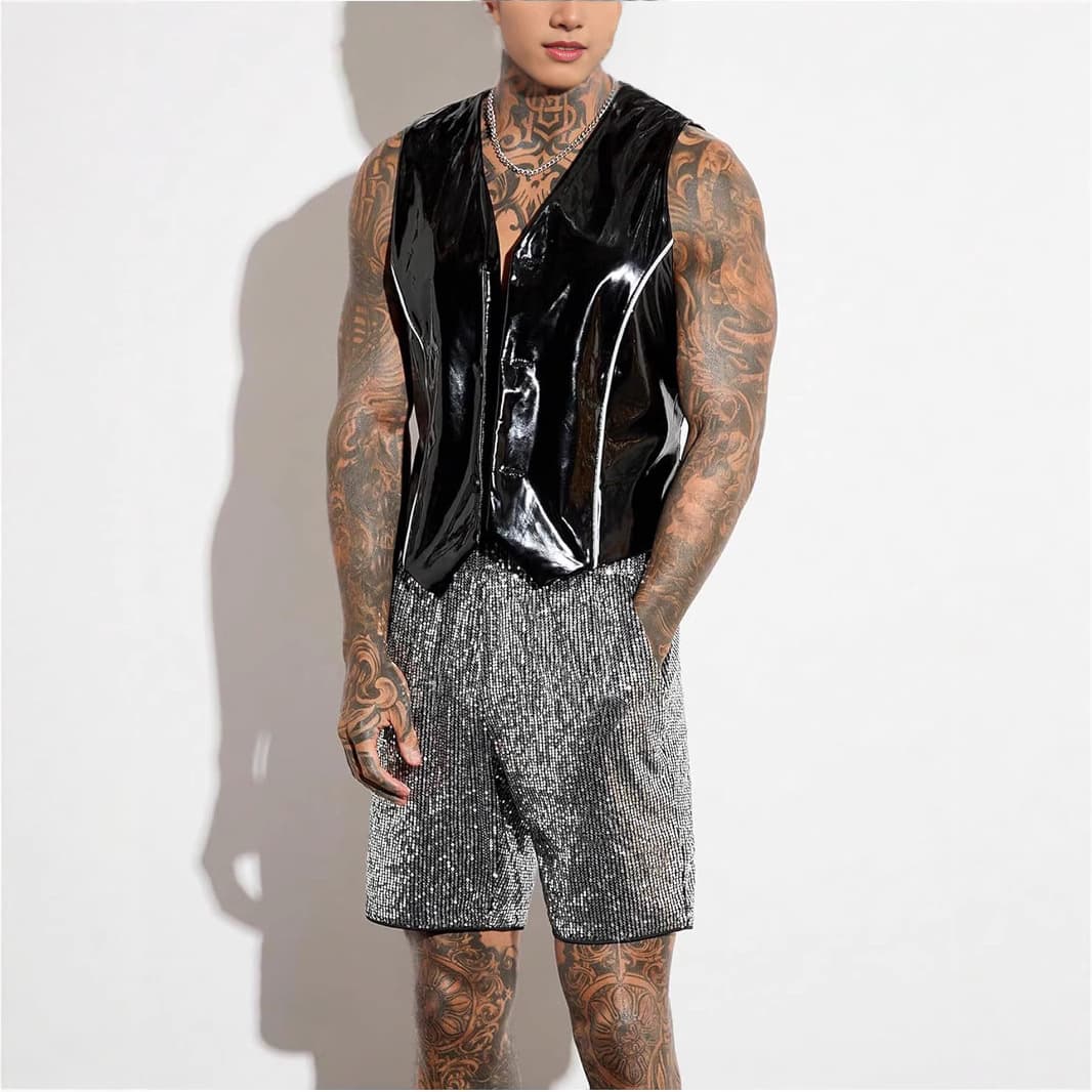 2025 New Style Men's Shiny Sequin Straight-Leg Shorts Sequin Five-Point Shorts