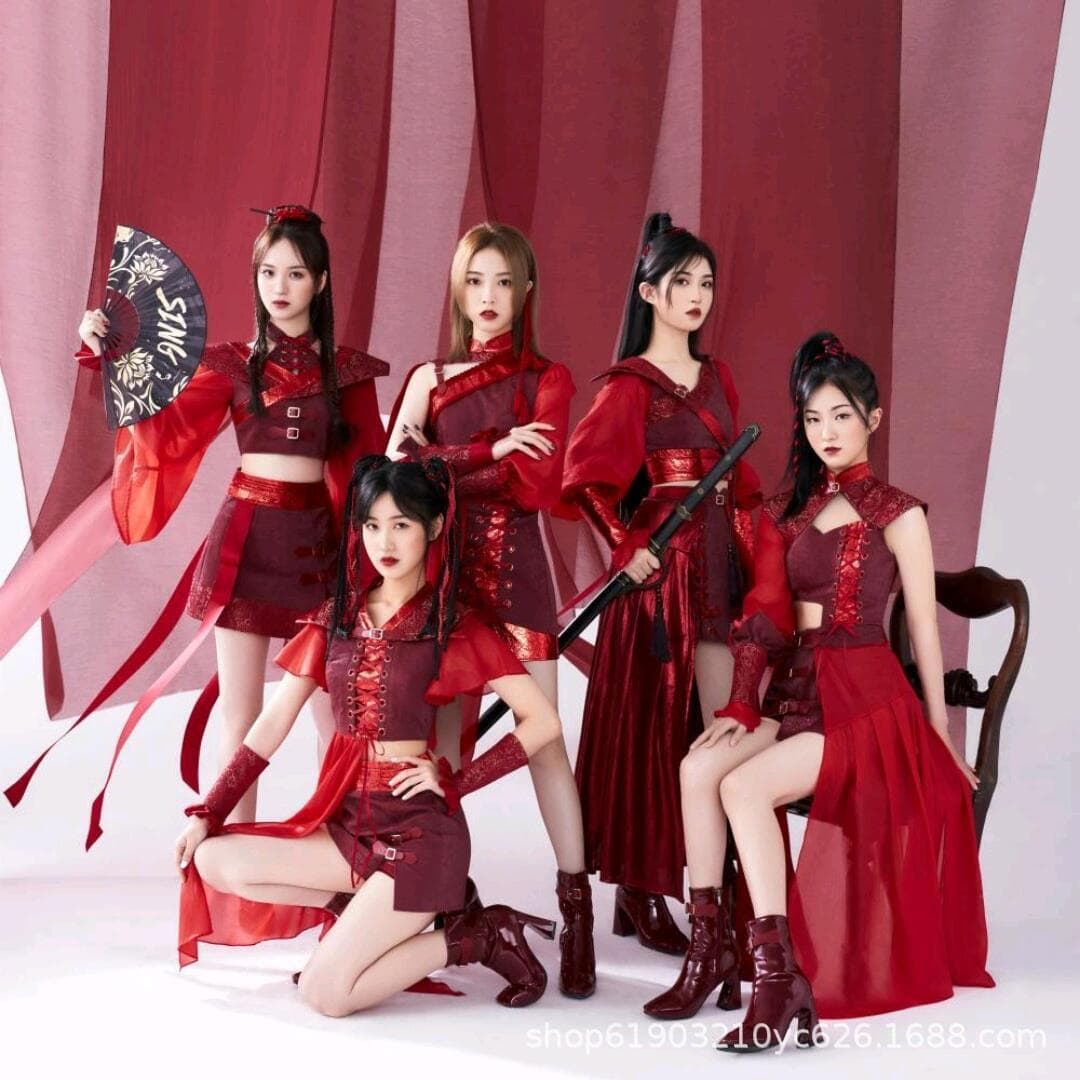Sing girl group's same style Red Lotus Sends the Bright Moon to the Ear Grain Performance Costumes National Trendy Adult Jazz Dance Suit Performance Hanfu