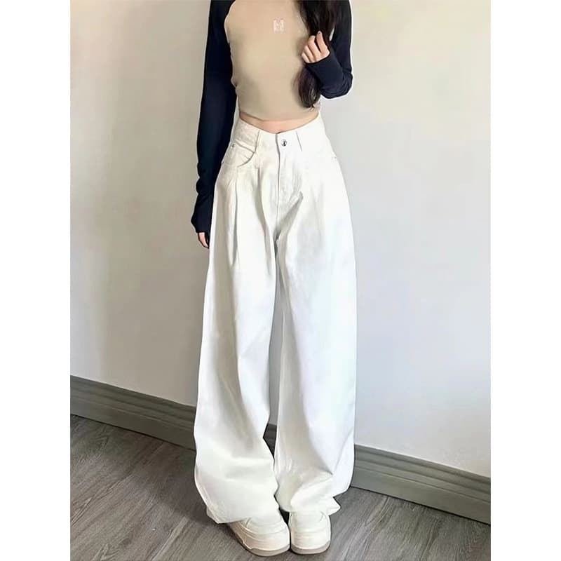 Trendy Versatile Straight-Leg Jeans for Women 2025 Fall New Loose Wide-Leg Trousers Street Style