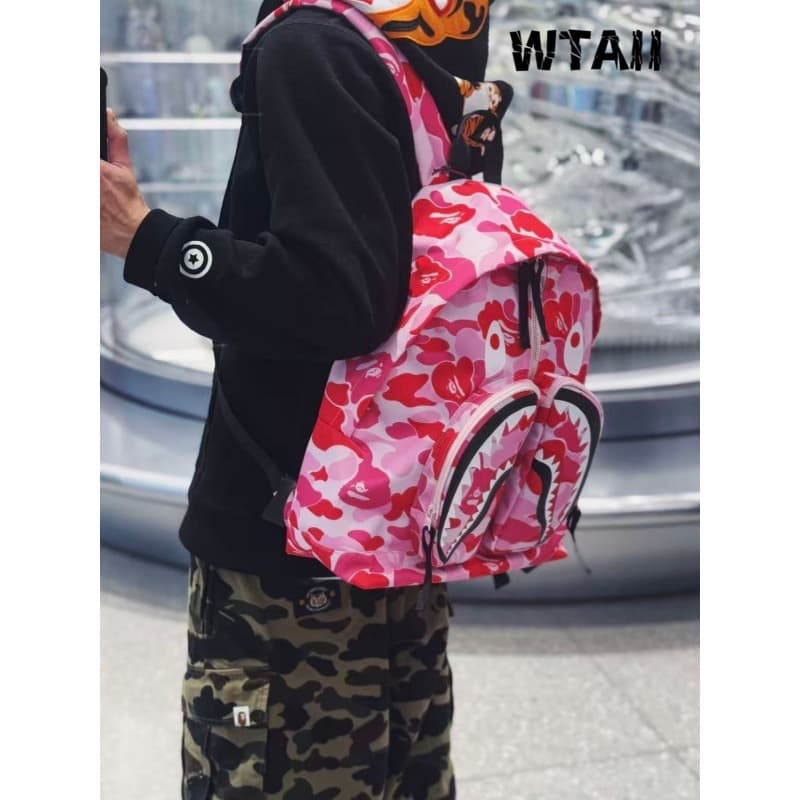 New Shark Camo Backpack Contrast Color European American Student Schoolbag Fashion Simple Shoulder Bag for Young Men Women Couple