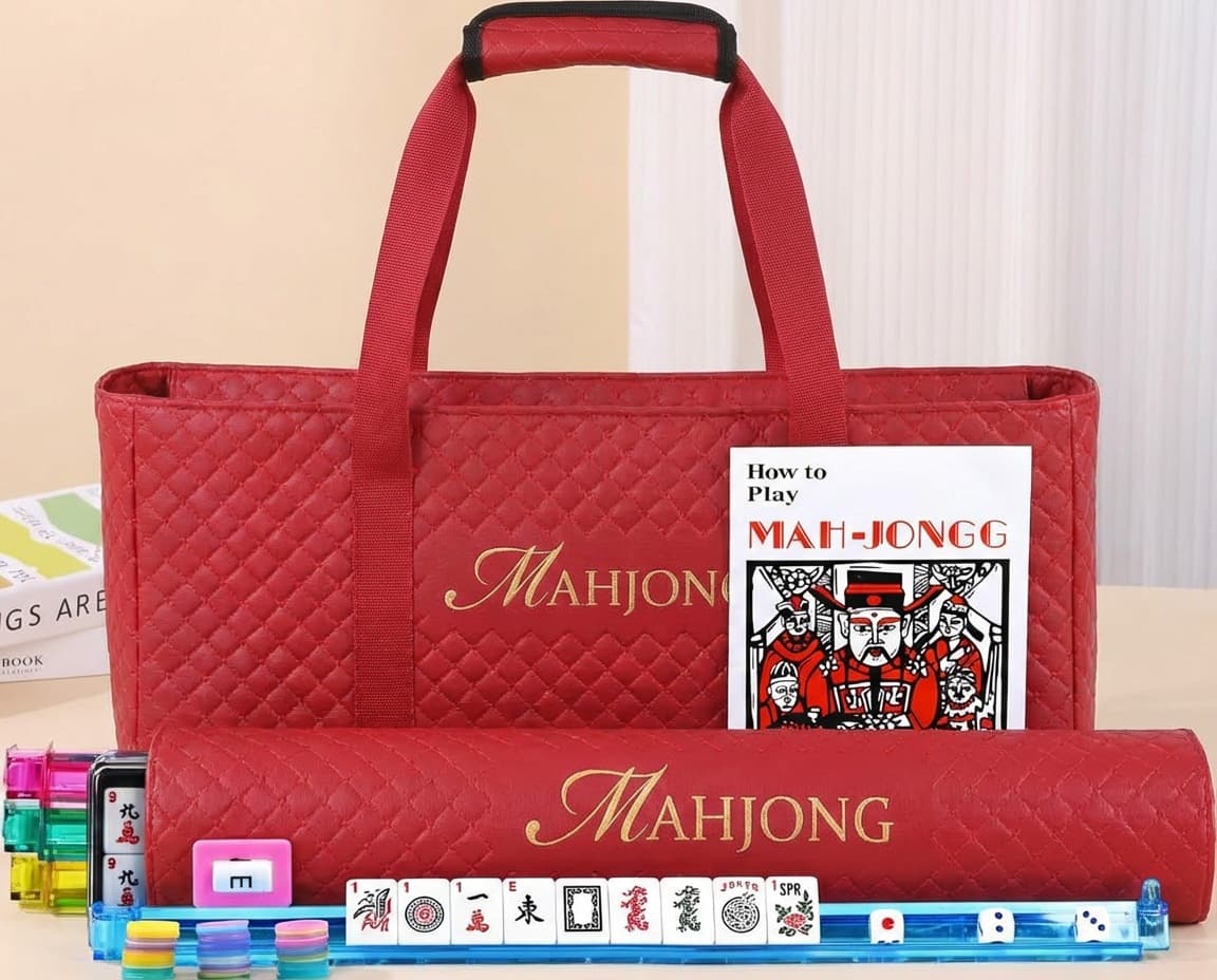 In Stock Amazon American Mahjong Storage Bag Three-Piece Set Accessories Pusher Ruler Dice Chips Wind Indicator Instruction Manual etc.