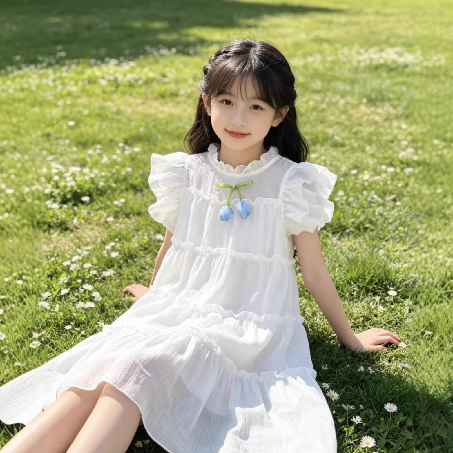 2026 Summer New Children's Clothing Dress Tie-Dye White Flutter Sleeves Sweet and Cute Princess Dress Girls' Doll Dress