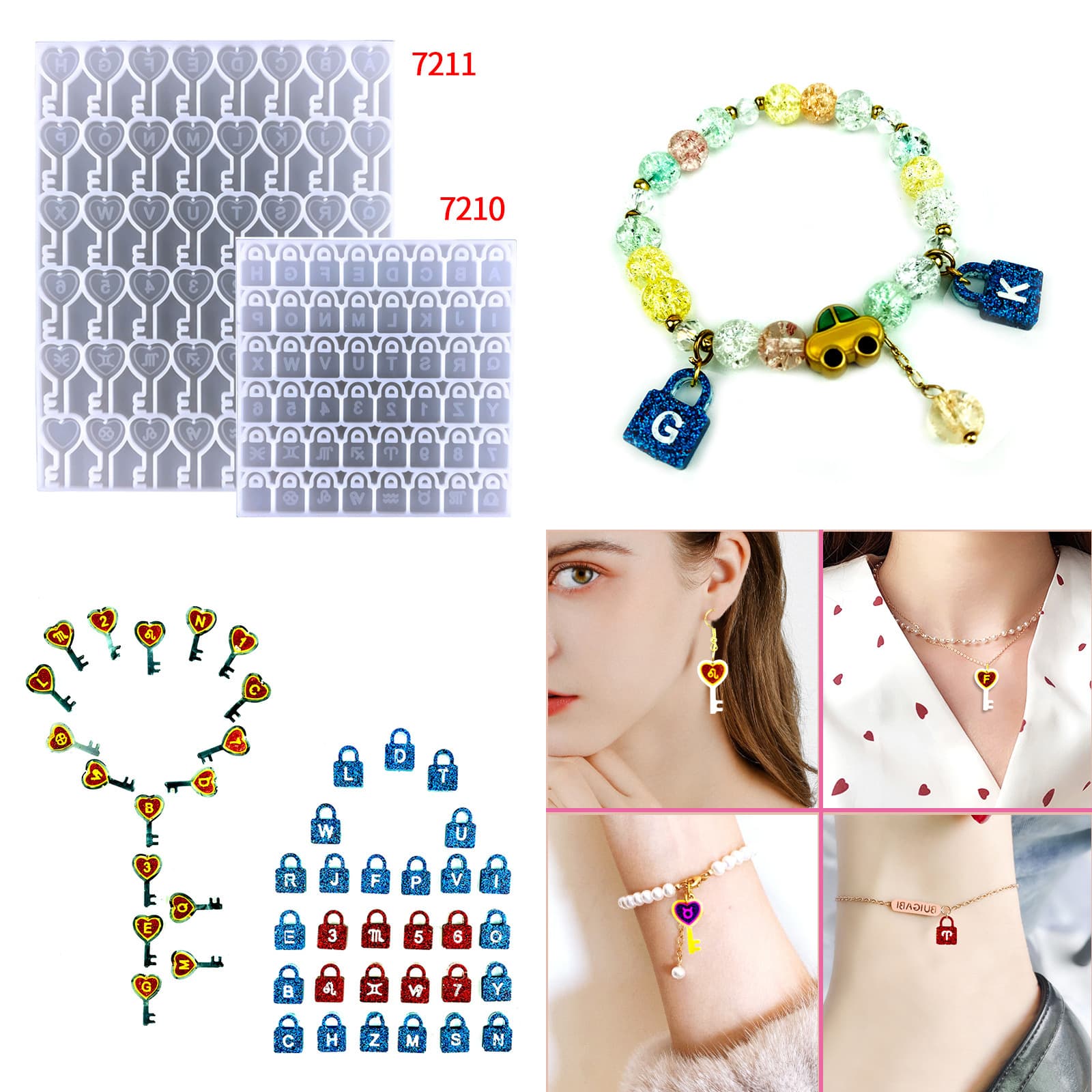 Letter Key Earring Resin Mold DIY Letter Zodiac Earrings Pendant Number Letter Bracelet Silicone Mold