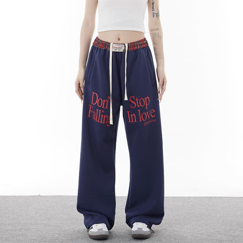 Two-Piece Plaid Patchwork Casual Trousers American Style Vintage Wide-Leg Straight-Leg Illusion Pants For Men And Women