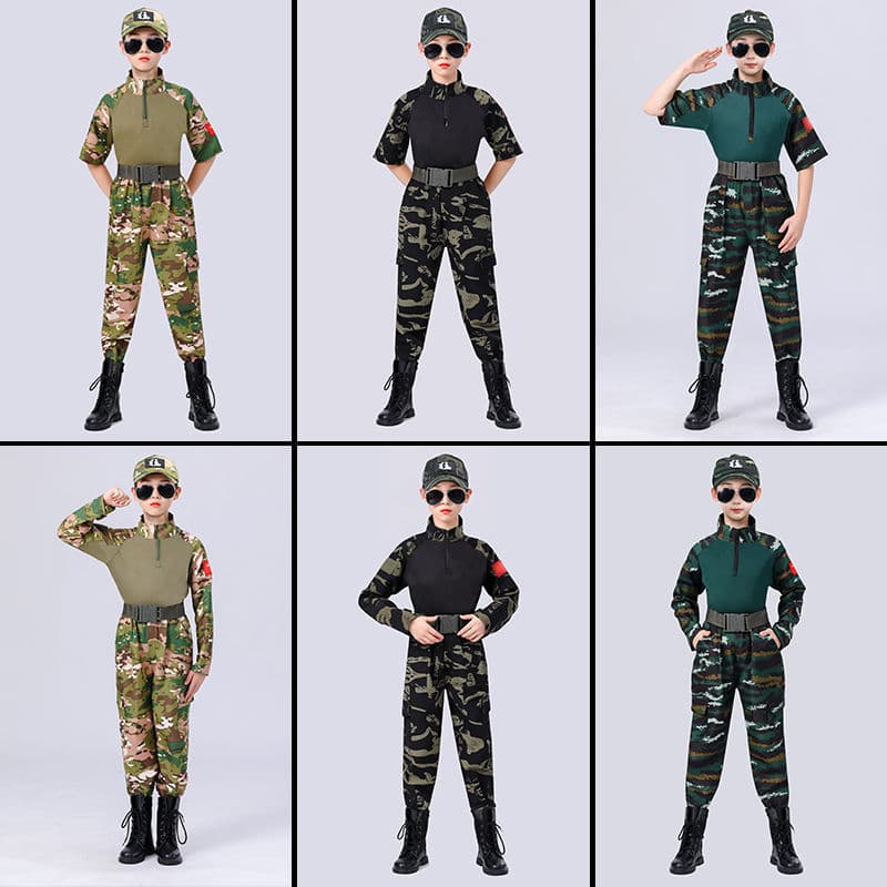 Children's camouflage uniform set, boys' and girls' spring and autumn long-sleeved military training uniform, primary school students' special forces summer costume, performance costume