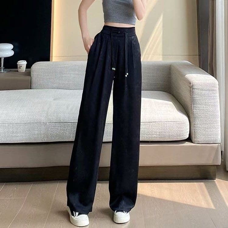 Summer Thin Pants for Women Jacquard Wide Leg Pants 2026 New Chinese Style National Trend Disc Button Straight Casual Trousers Parachute Pants
