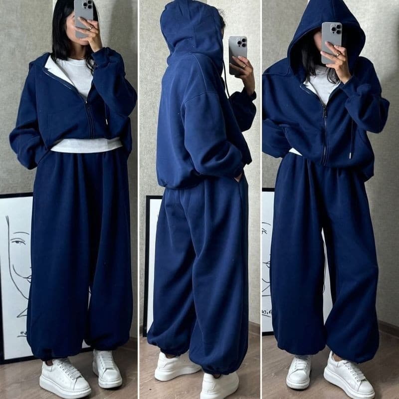Cross-border Casual Sportswear Set Autumn/Winter Student Korean Loose Hoodie and Jogger Pants with Cuffed Ankles Running Two-Piece Set