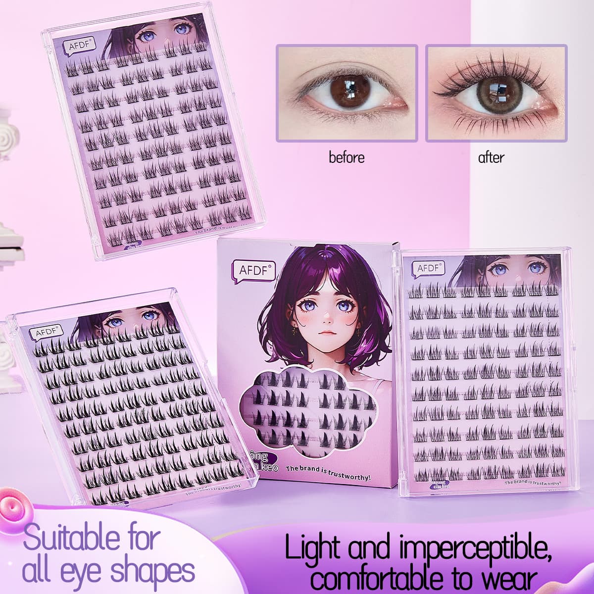Self-adhesive false eyelashes for cross-border e-commerce DIY lashes, glue-free, fully English-labeled false eyelashes