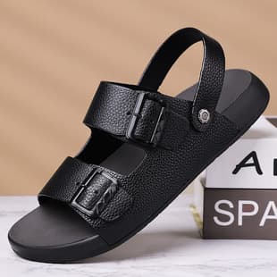 Genuine Cowhide Leather Sandals Men's Summer New Breathable Driving Outdoor Casual Beach Shoes 2-in-1 Sandals, Drop Shipping