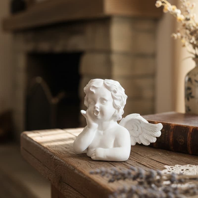 Simple Retro Resin Doodle Angel Little Girl Art Figurine Home Decoration Soft Furnishing Bedroom Dresser Ornament