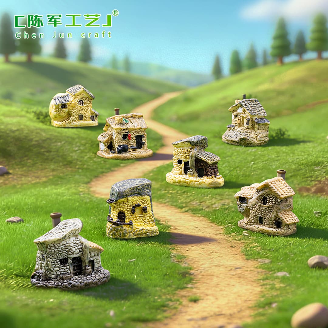 Zakka Aegean 8 types of small houses, micro-landscape decoration accessories, resin small house decorations, villa decorations