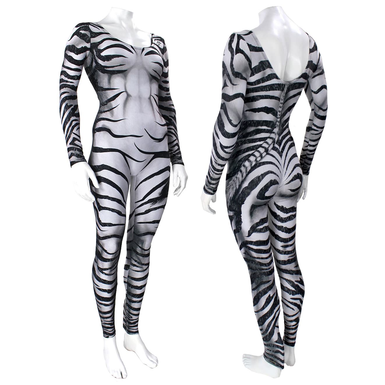 Zebra Scoop Neck Catsuit with Tail
