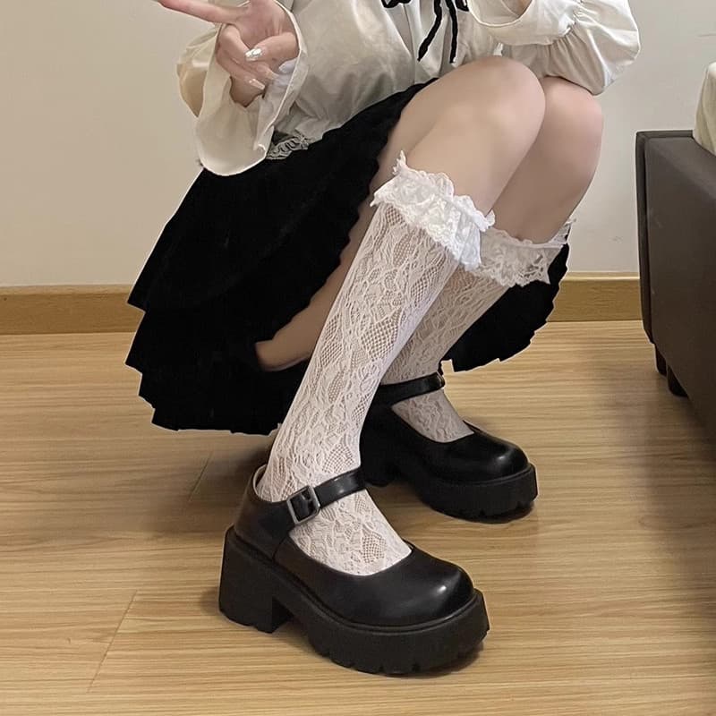 Lolita Lace Trim Calf Socks Women Spring/Summer Thin Breathable Mid/Long Tube Half-Cut Lolita Socks