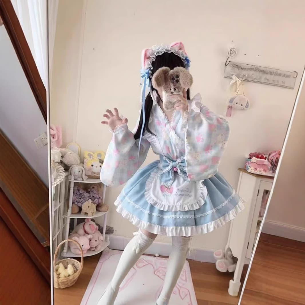 Lolita original spring and autumn improved maid style dress Lolita cute Japanese princess dress petite dress