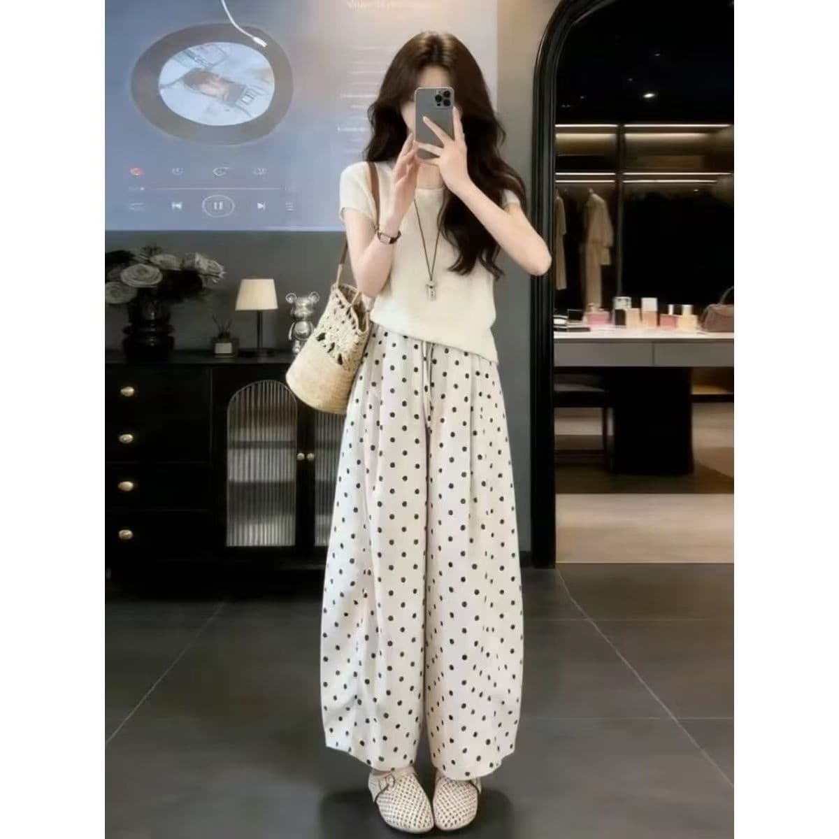 Super Stylish OOTD Outfit Set 2026 New Short Sleeve Top for Women Summer Wide Leg Pants Comfortable Casual Two-Piece Set