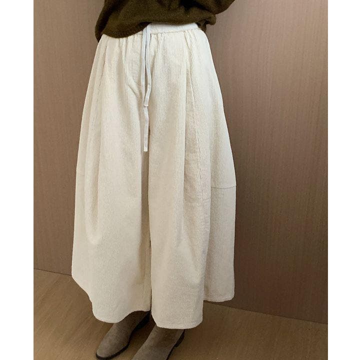 Wide-leg cropped corduroy pants for women 2026 new Korean-style elegant skirt pants with spliced wool fabric