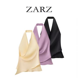 ZARZ Self-Made European-American Style New Women's Versatile Silk Satin Texture Halter Neck Top 2337-051