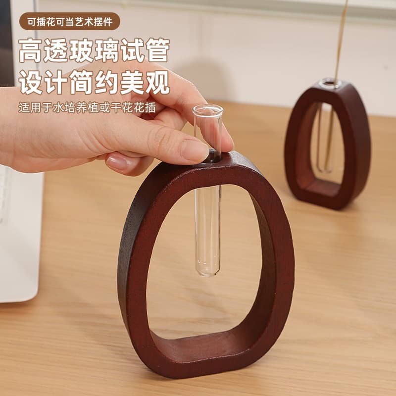 Home solid wood vase glass mini flowers dried flowers hydroponic flower device Zen home office desktop green plants