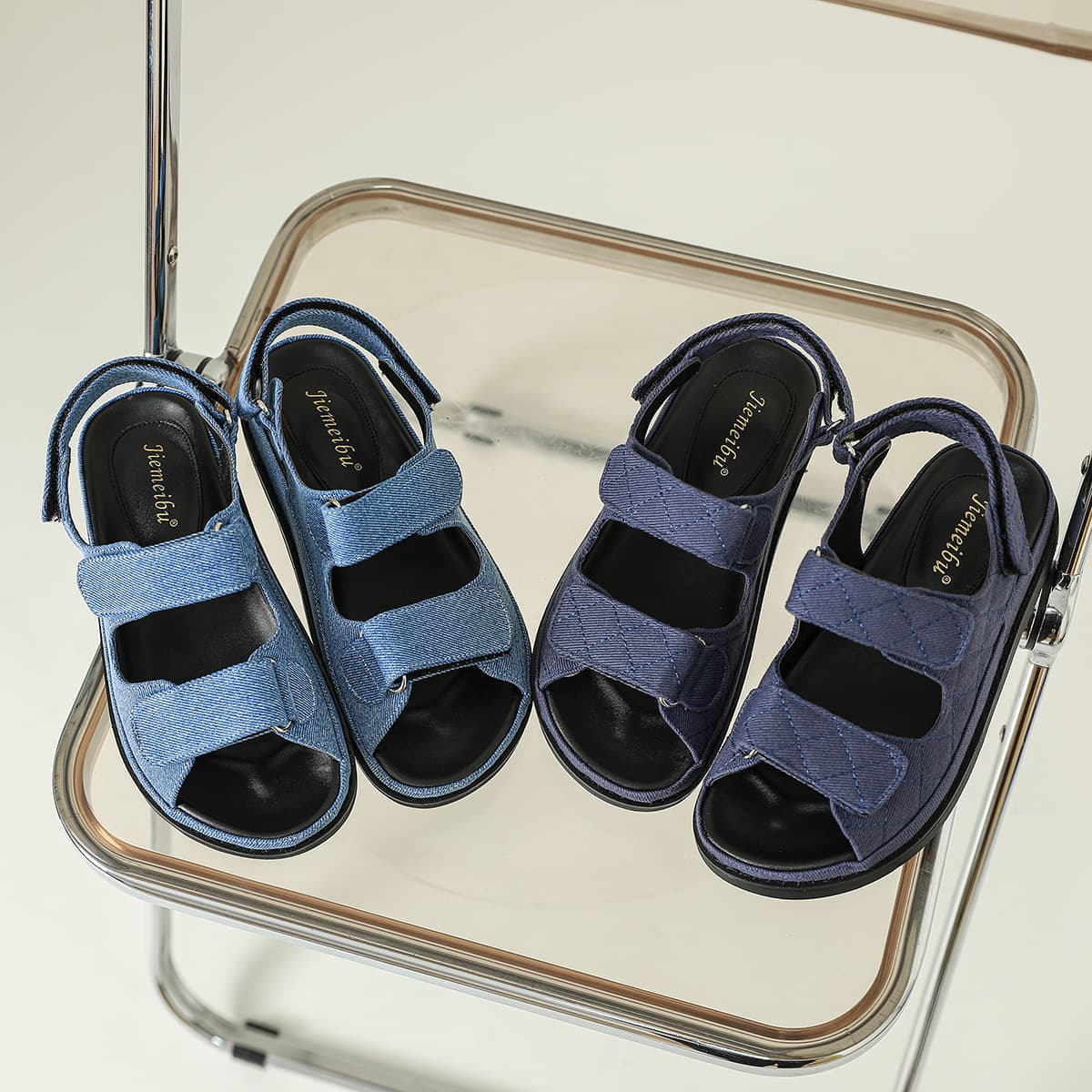 2025 New Summer Chanel-Style One-Strap Velcro Thick-Soled Beach Shoes Sports Flat Sandals for Women