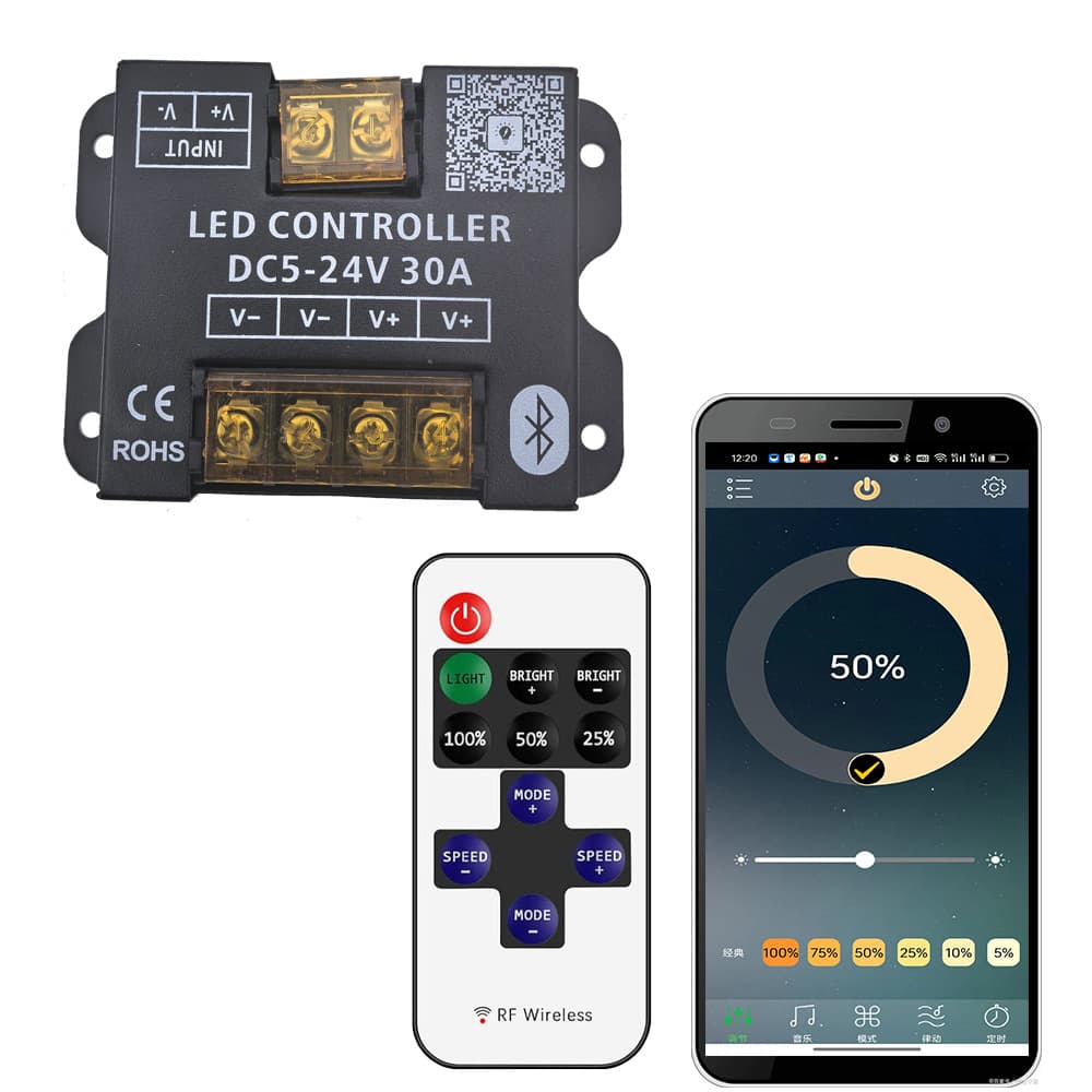 LED Light Bar Strip Dimming Color Wireless Bluetooth Music Voice Control High Power 30A Regulator Controller