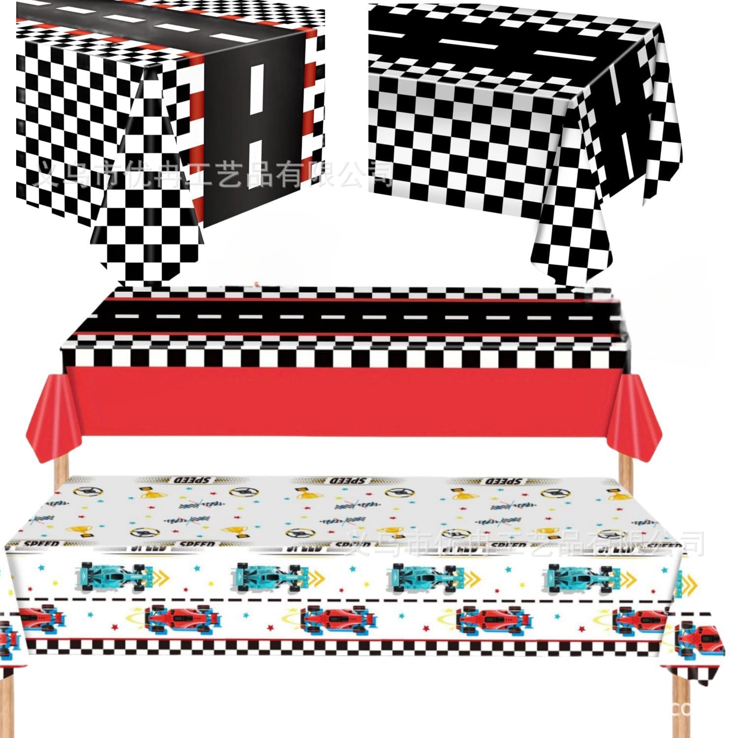Aluminum mold fluorescent track racing track black and white checkered tablecloth disposable PE plastic tablecloth tablecloth