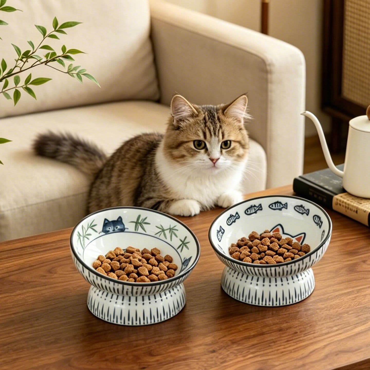 Cat Eating Slanted Ceramic Cat Bowl Double Bowl Water Bowl Dog Bowl Anti-Tip Pet Dog Bowl Kitten Food Bowl