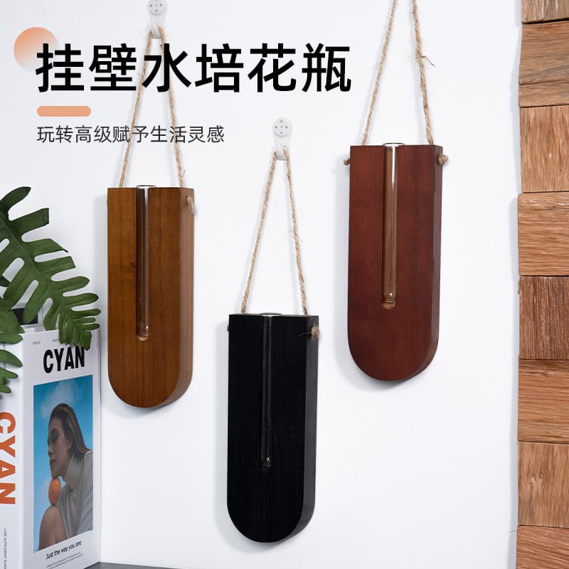 Wall-mounted Solid Wood Hydroponic Vase Holder Wall Decoration New Chinese Style Hydroponic Plant Rack Simple Wall Hanging Flower Shelf