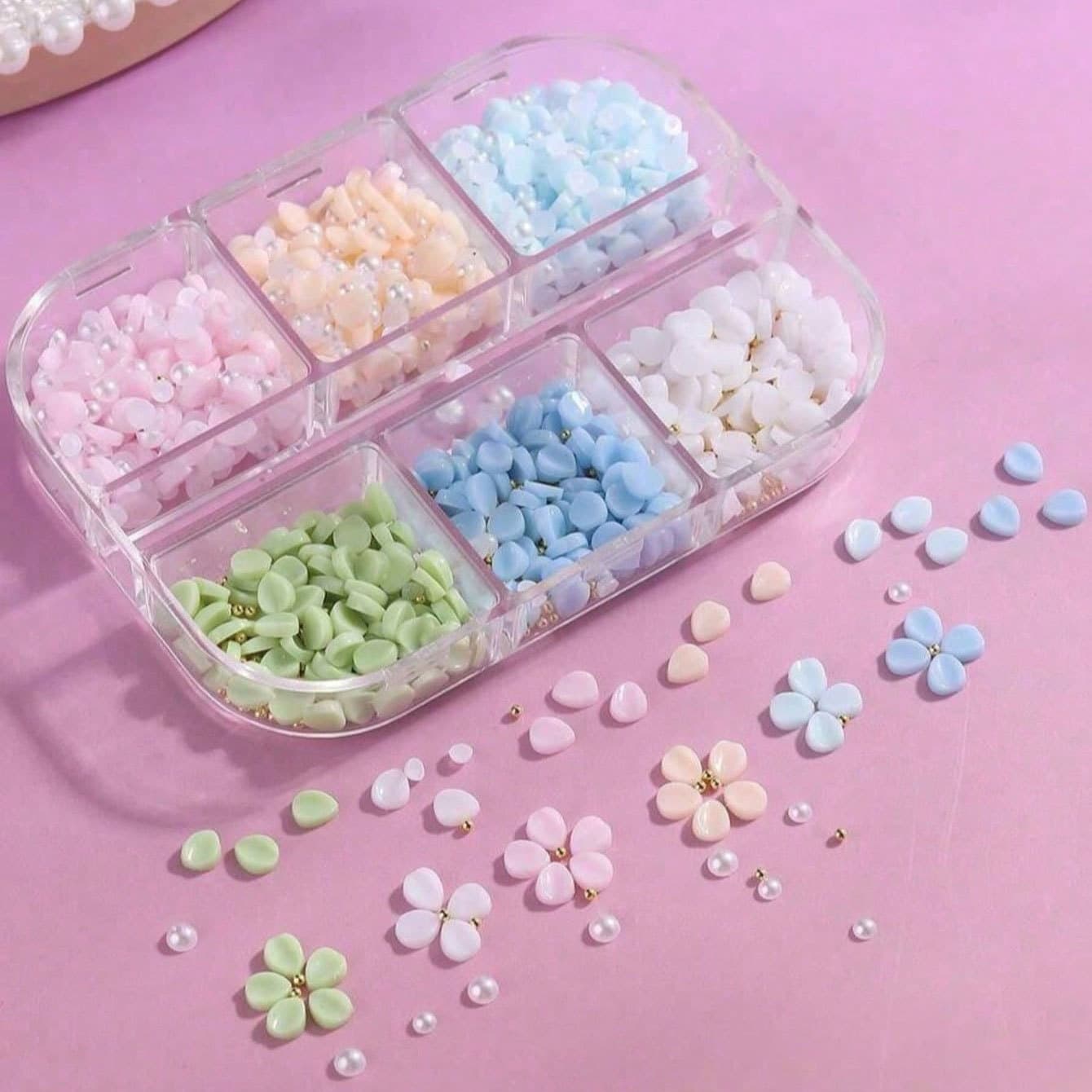 Cross-border new nail art accessories Japanese macaron five-petal flower flat bottom pearl wear nail decoration material package wholesale