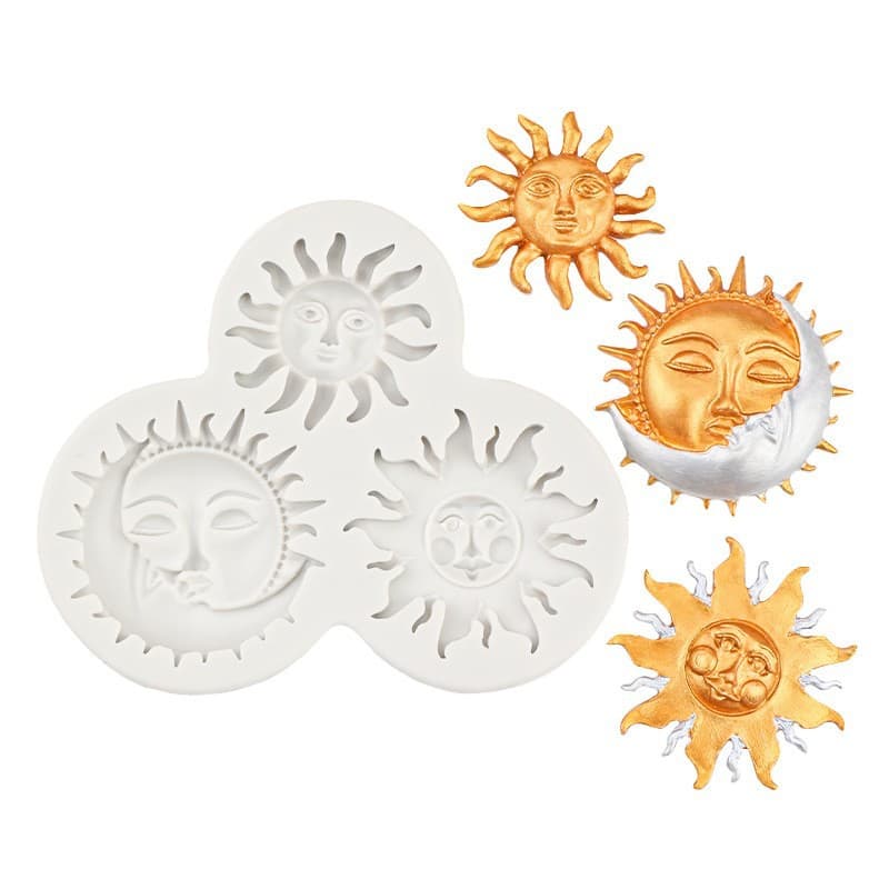 Vintage European Sun Moon Face Fondant Cake Decoration Chocolate Silicone Mold Baking Tool Resin Mold