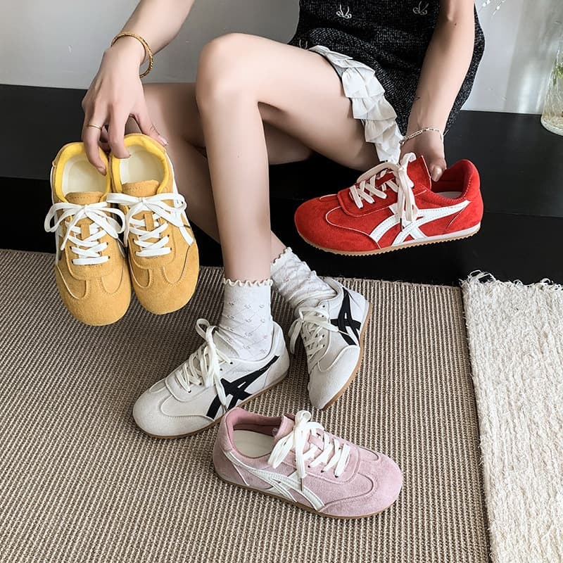 Women's German Training Shoes with Skirt Spring Thick Sole Flats Wide Toe Soft Sole Onitsuka Tiger Shoes Flat Inner Height Onitsuka Tiger Shoes