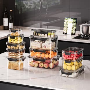 Kitchen Food Sealed Fresh-Keeping Box with Drainage Basket, Plastic Storage Container with Lid for Refrigerator Freezer