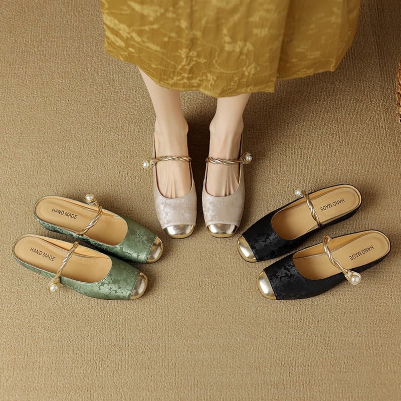 Baotou Slippers Women 2024 New Low Heel Square Toe Summer Outdoor Chinese Style Comfortable Casual Slip-on Women's Slippers