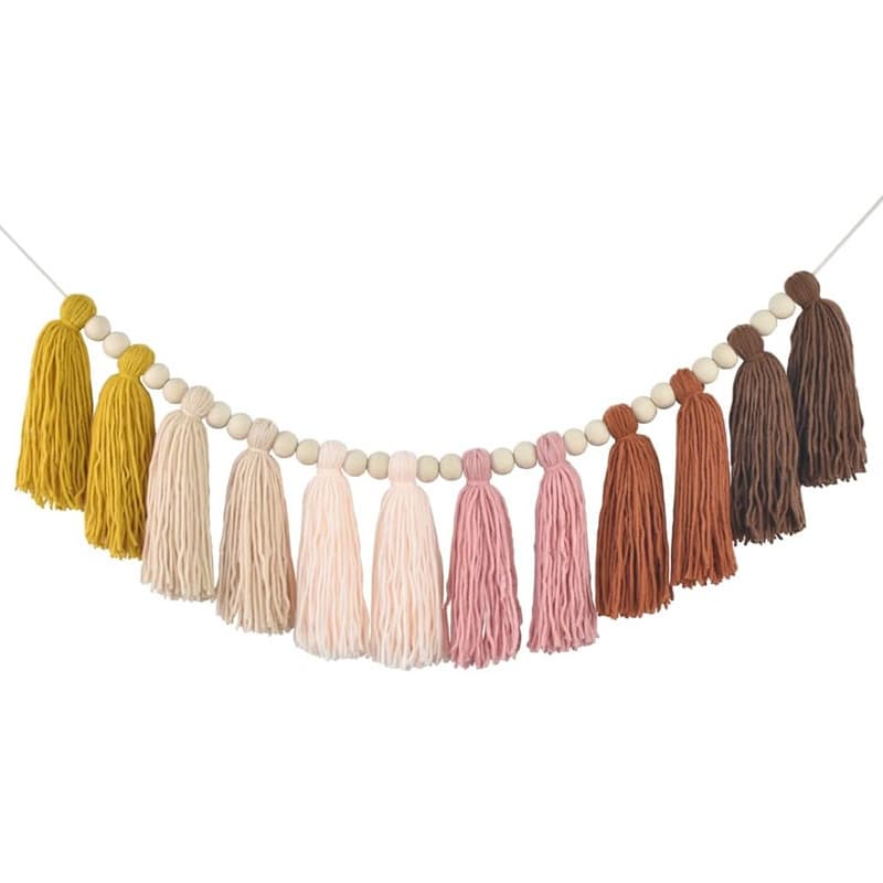 Tassel String Pendant Wooden Bead Tassel String Decorative Garland Colorful Banner Baby Classroom Nursery Kids Room Decoration