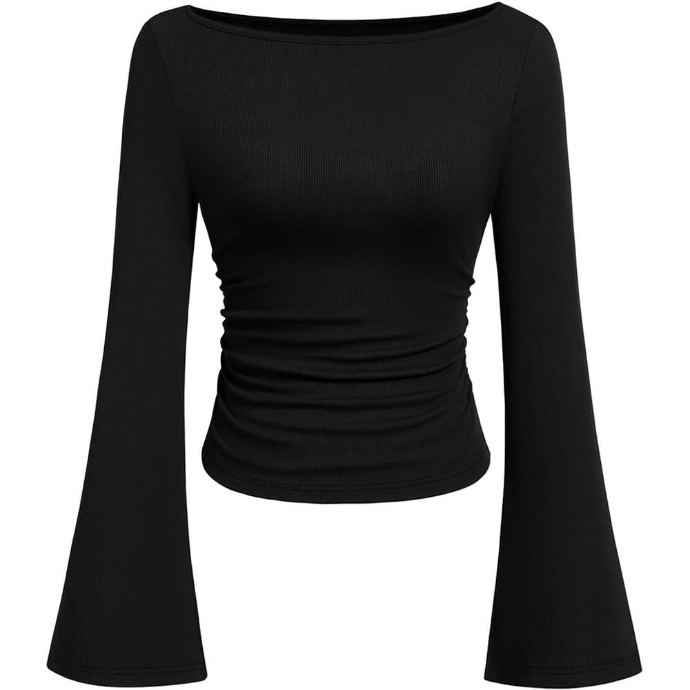 2026 Fall/Winter New Women's Amazon Round Neck Short Flared Sleeve Y2K Versatile Fitted Top