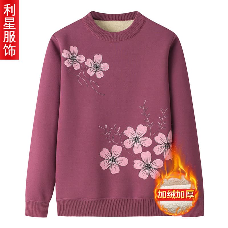 Winter Thermal Sweater for Elderly Women, Thickened Fleece-Lined Base Layer Top