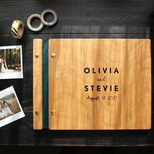 Engraved bamboo wedding guest book personalized wooden photo guest guest book name date engraved logo