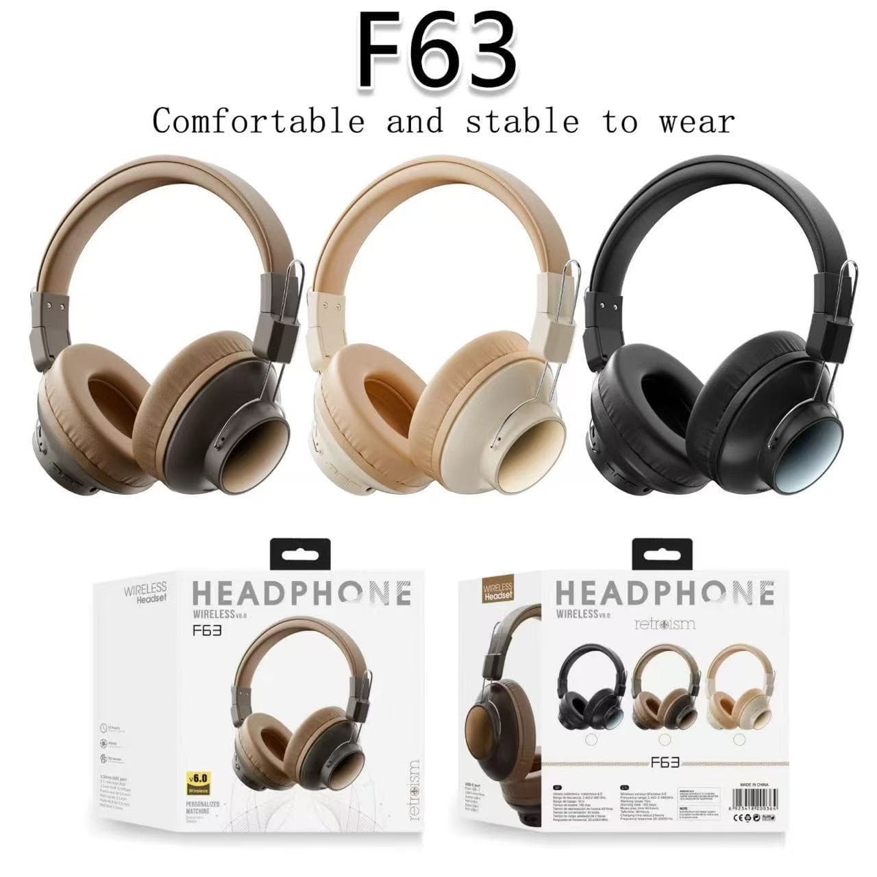 F63 retro head-mounted wireless Bluetooth headset 5.0 long battery life stereo high-value sports music headset
