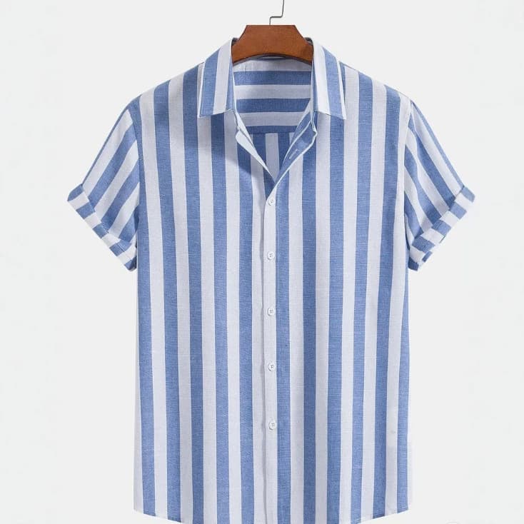 Cross-border TEMU Shopee Men's 3D Digital Print Striped Turn-down Collar Short-sleeve Shirt Top Factory Direct Independent Station
