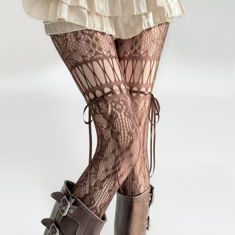 Vine Jacquard Fishnet Stockings Lace Hollow Out Vintage Thin Inner Wear Footed Fishnet Stockings Ins Fashion