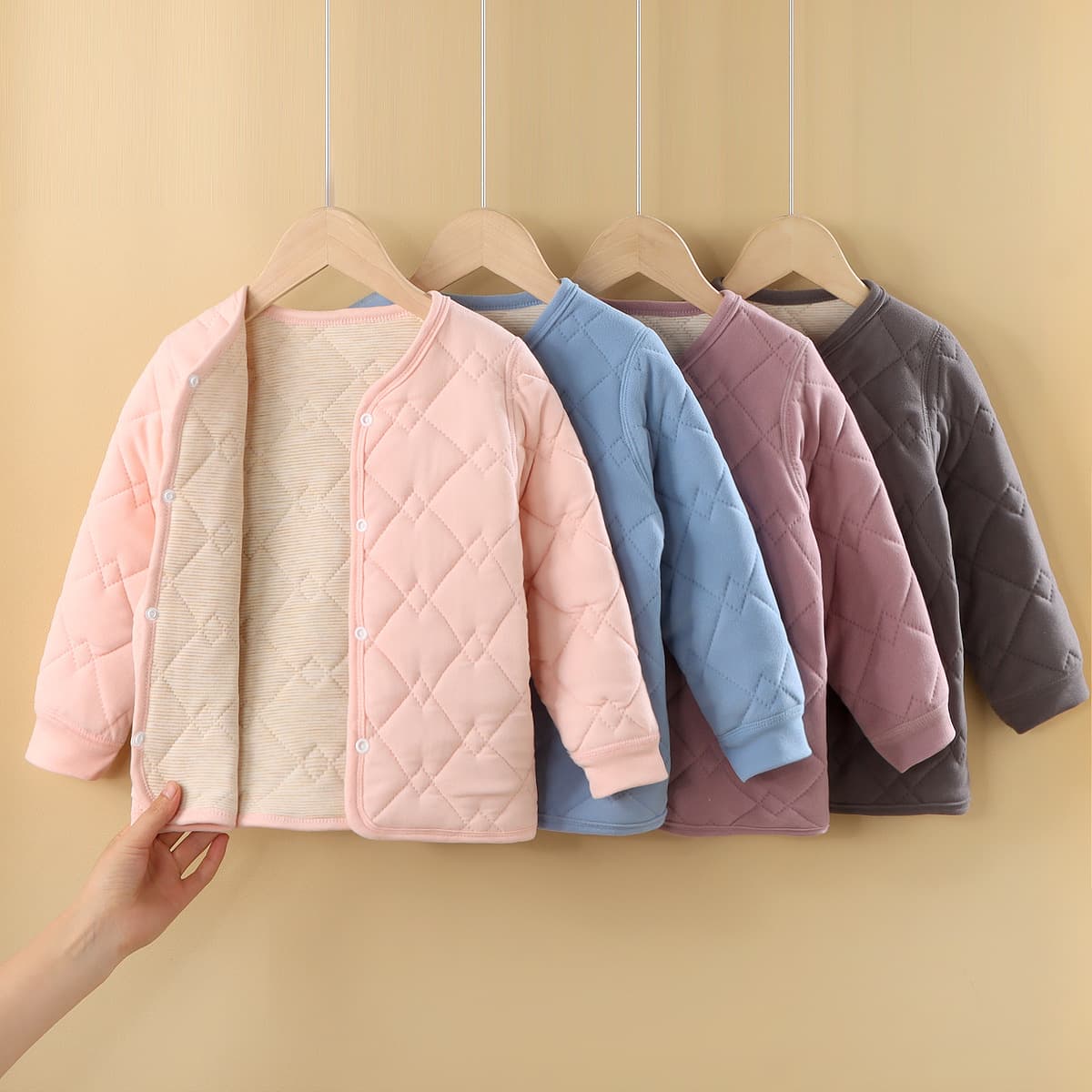 Children's school uniform artifact plus velvet and thickening for boys and girls three-layer cotton jackets and cotton pants winter inner liner for older children warm cotton coats