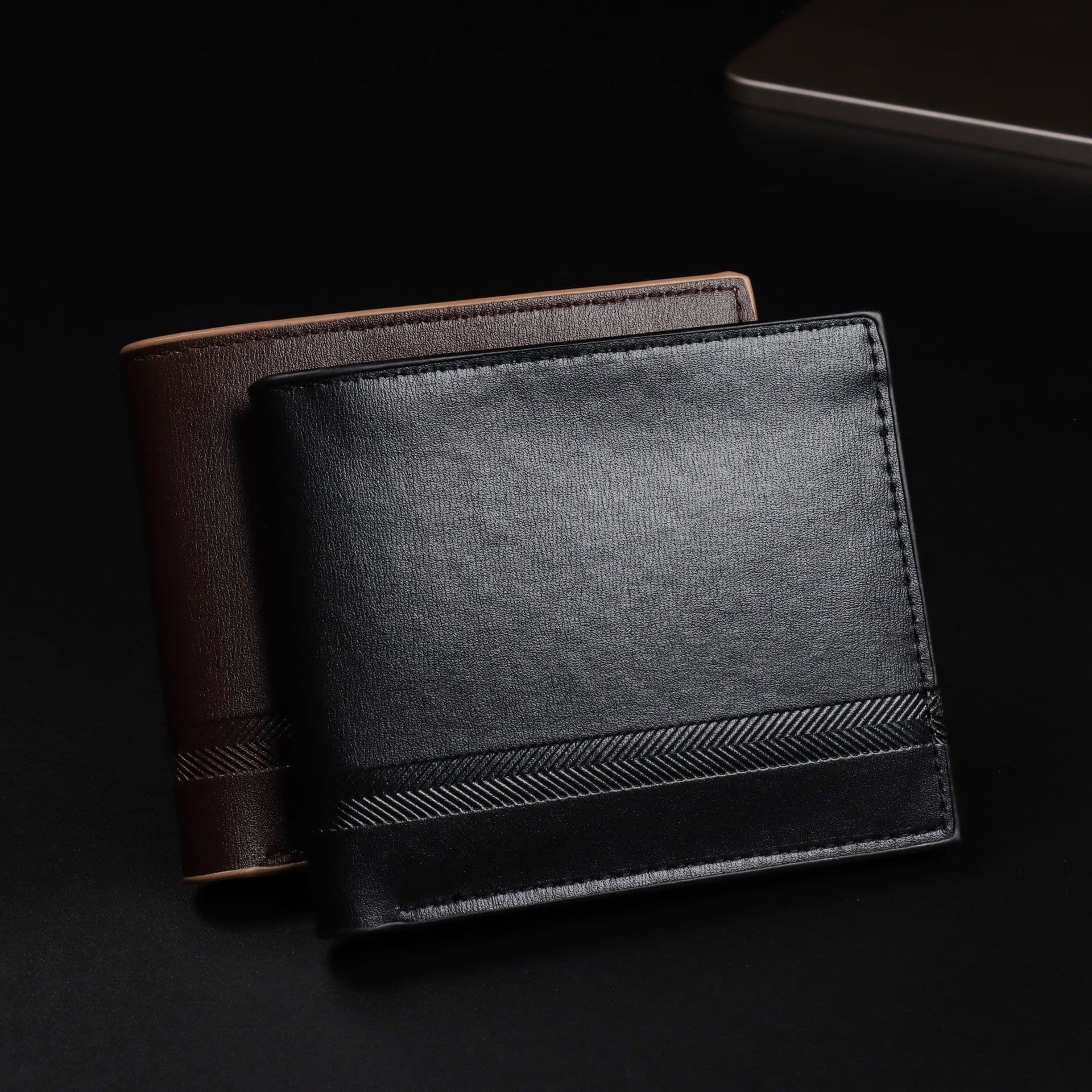 New Men's Short Bifold Wallet Horizontal Two-Fold Money Clip Durable Leather Business Wallet High Cost-Effectiveness In Stock