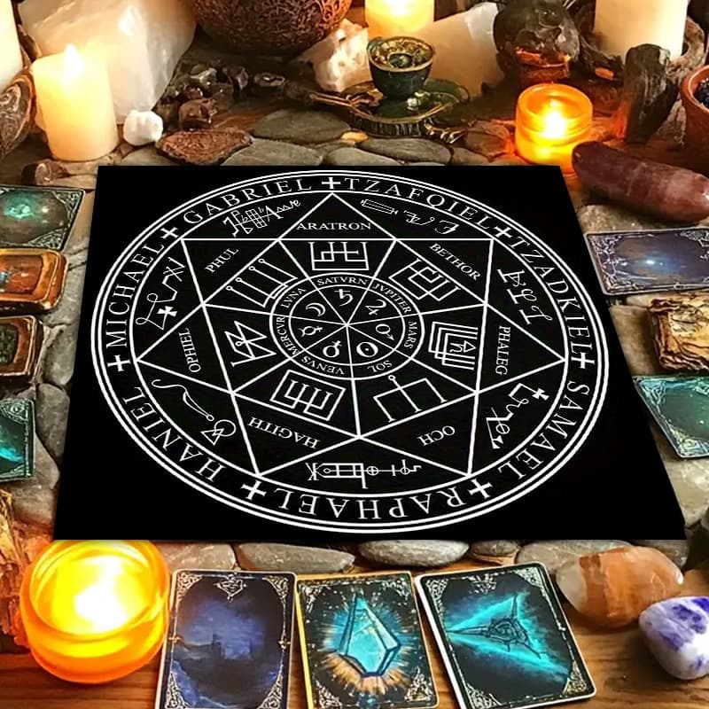 Cross-Border Hot Selling Vintage Moon Phase Cat Altar Cloth Five-Pointed Star Tarot Card Black Oracle Mat Tarot Tablecloth Mat Cloth