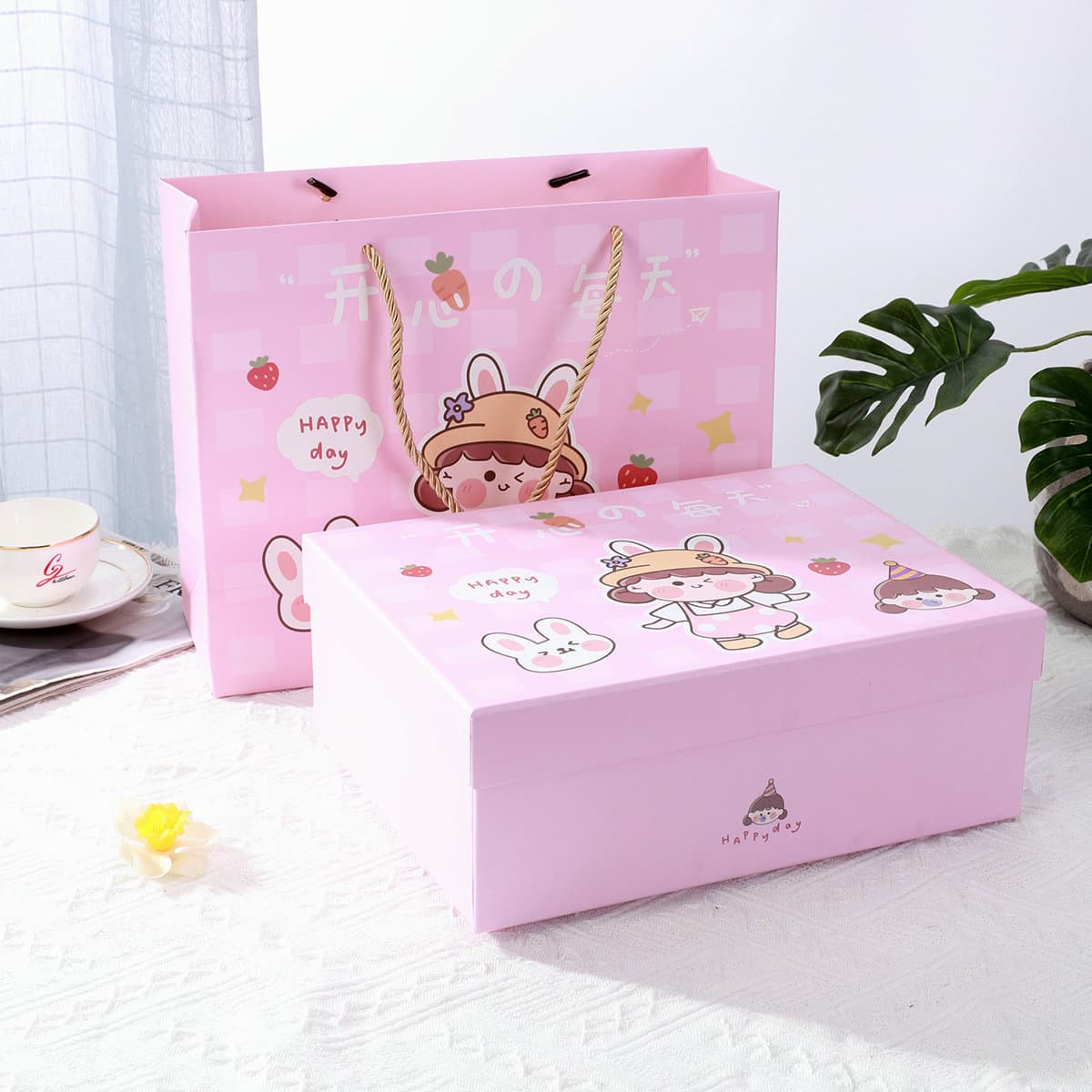 Student Birthday Gift Box, Children's Day Cartoon Pink Gift Box, Valentine's Day Handheld Gift Packaging Empty Box