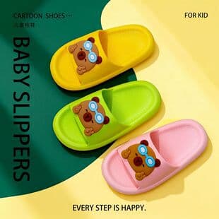 Summer Children's Sandals Baby Boys and Girls, Home Bathroom Bathing Anti-Slip Soft Sole Cute Cartoon Bear Slippers