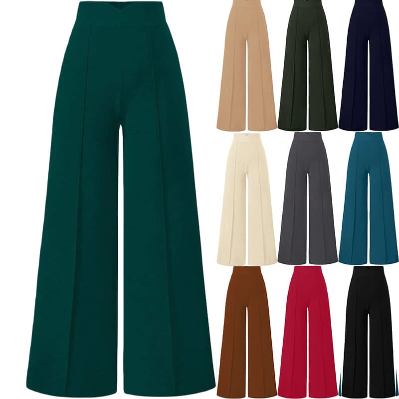 Cross-border European and American style solid color retro hot girl high-waisted casual trousers women spring loose drape wide leg straight floor-length trousers
