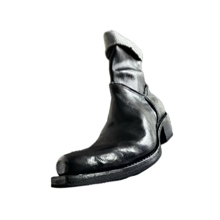 British Style Unique Niche Canvas Washed Wrinkled Pointed Chelsea Shoes, Wizard Boots, Unisex Pointed Ankle Boots